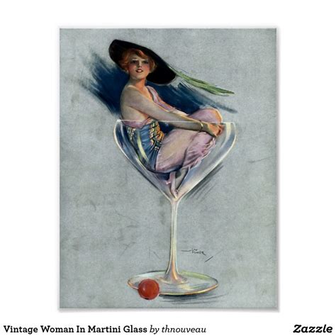 Vintage Woman In Martini Glass Poster In 2020 Vintage