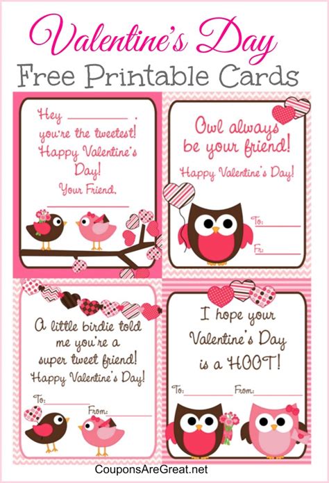 Valentines day cards to print with your picture. Free Printable Valentine's Day Cards for Kids with Owls and Birds