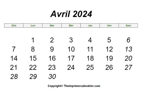 Avril 2024 Calendrier Imprimable The Imprimer Calendrier