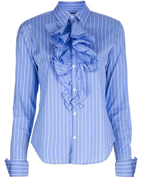 Ralph Lauren Ruffle Front Shirt In Blue Lyst