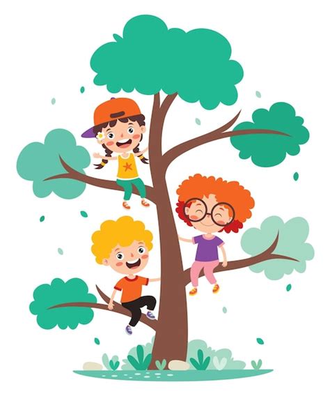 Premium Vector Cartoon Children Playing At Tree