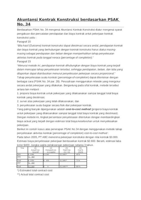 Docx Akuntansi Kontrak Konstruksi Berdasarkan Psak No 34 Dokumentips