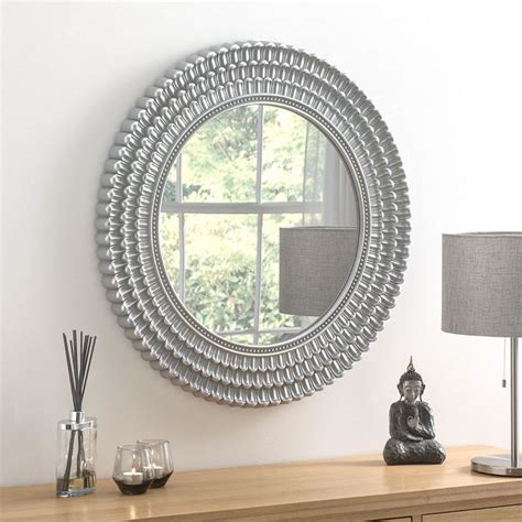 Decorative Grey Brushed Silver Round Mirror 75cm In 2020 Grey Wall