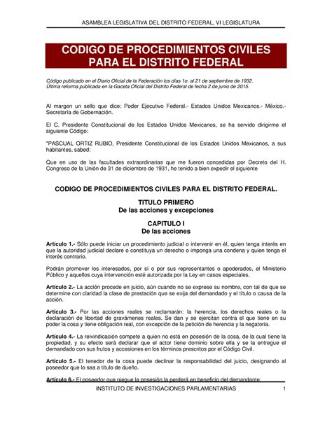 Cpcdf Penal Codigo De Procedimientos Civiles Para El Distrito Federal Código Publicado En El