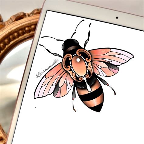 Bee Gold Pink Neotraditional Tattoo Design Ideas Neo Traditional