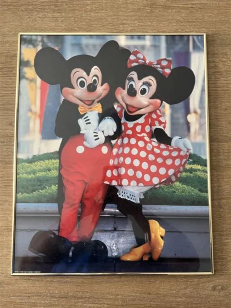 Vintage Disney World Mickey And Minnie Character Framed Poster Walt
