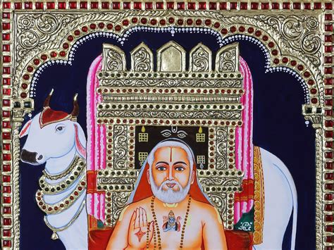 Guru Raghavendra Swami With Cow Tanjore Painting L Traditional Colors