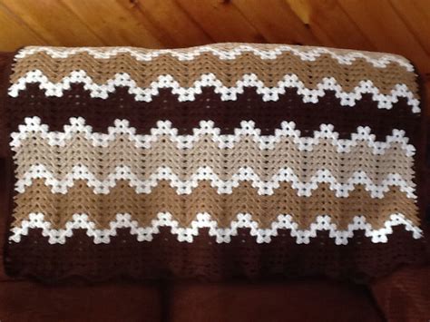 Granny Square Ripple Afghan In Shades Of Brown And Tan