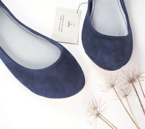 Round Ballet Flats In Navy Blue Soft Leather — Ele Handmade Shoes