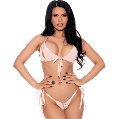 Barely Bare Light Pink Tie Up Bralette And Open Tie Panties One Size Sex Toys At Adult Empire