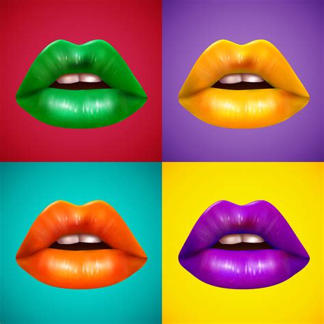 Bright Colored Lips 4 Icons Poster 477639 Vector Art At Vecteezy