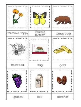 California state symbols coloring page. California State Symbols themed 3 Part Matching Game ...