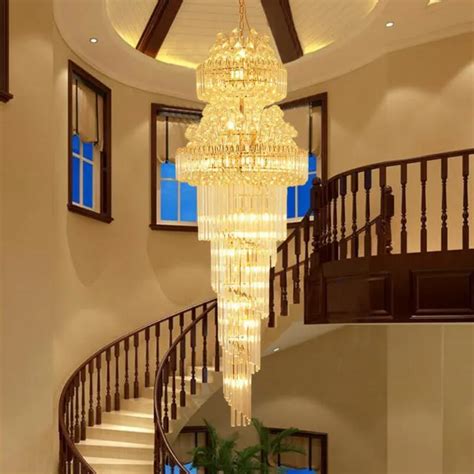 LARGE LED CRYSTAL Chandelier Luxury Villa Stair Lamp Long Hall Lighting