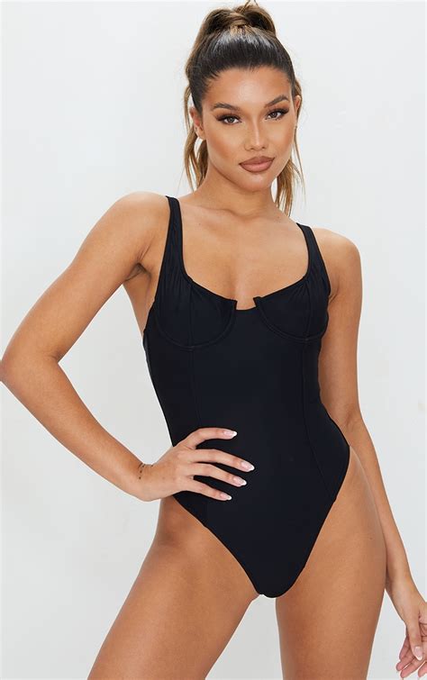 Black Underwired Square Neck Swimsuit Prettylittlething Usa