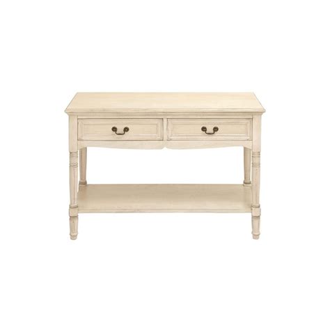 Litton Lane Distressed Antique Ivory 2 Drawer Console Table 96211 The