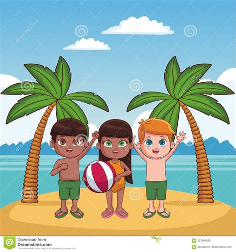 Kids And Beach Cute Cartoons Stock Vector Illustration