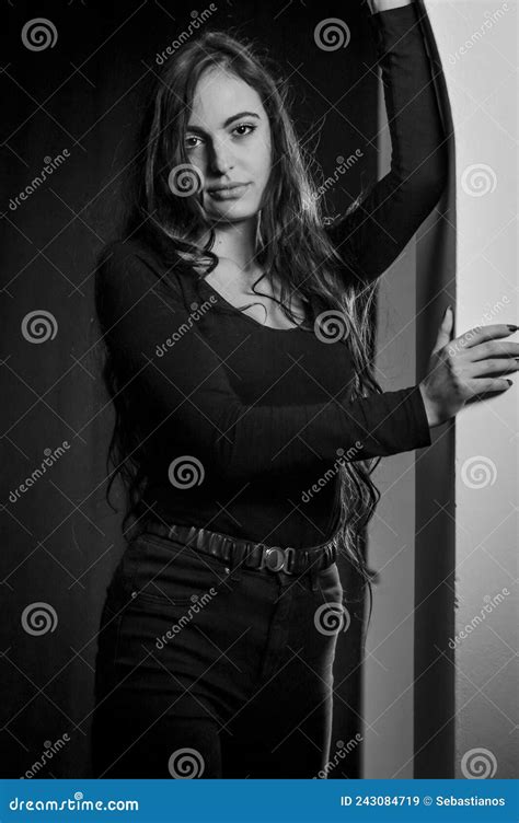 Black And White Portrait Of A Beautiful Young Italian Woman With Very