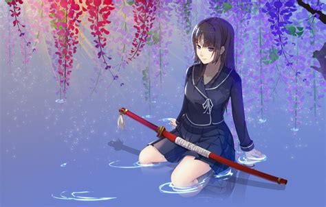 Katana zero pc game free download. Wallpaper water, katana, schoolgirl, flowering, long hair ...