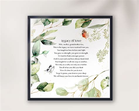 Funeral Poem Legacy Of Love Poem About Wife And Mother Loss Etsy Ireland
