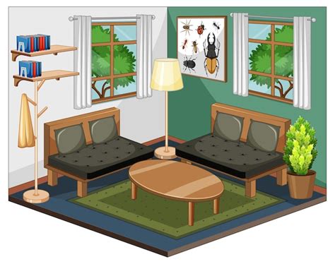 Interior De La Sala De Estar Con Muebles Vector Premium