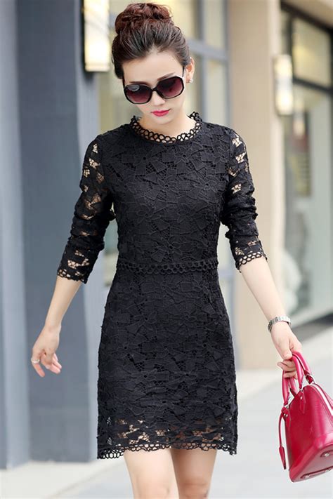 You just have to take the length, neckline, and how much of the dress is actually sheer into account before deciding whether to wear one to an event. UNOMATCH WOMEN ROUND NECK COLLAR LONG SLEEVES LACE SHIFT ...