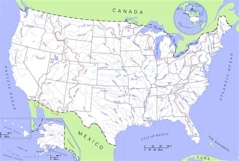 Mapa hidrográfico de Estados Unidos - Mapa de Estados Unidos