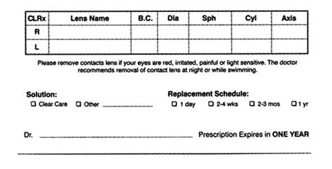 printable contact lens prescription template printable word searches