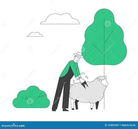 Farmer Shearing Sheep For Wool In Barn Sheepshearer Character At