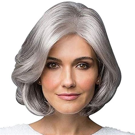 Gray Wigs For Women Silver Grey Short Curly Wigs 12 Inch Bob Curly