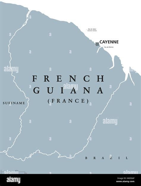 French Guiana Political Map With Capital Cayenne And Borders Stock