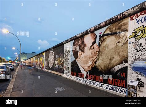 Berlin Wall Mural East Side Gallery The Kiss Berlin Germany Stock