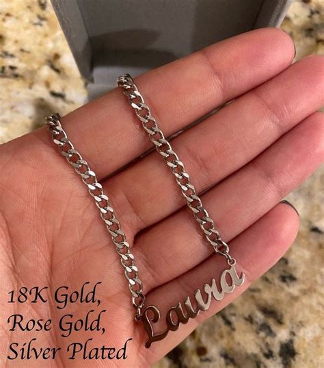 Elegant Cursive Name Plate Necklace In 18k Gold Rose Gold Or Silver
