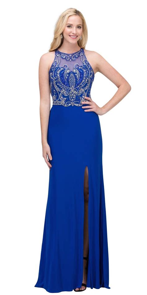 Starbox Usa 17191 Royal Blue Beaded Long Prom Dress Cut Out Back With
