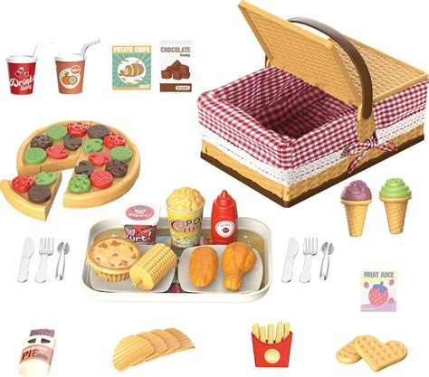 Kimstone Kids Picnic Basket Food Toy Set Pretend Play