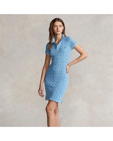 Ralph Lauren Cotton Cable Knit Polo Dress In Blue Lyst