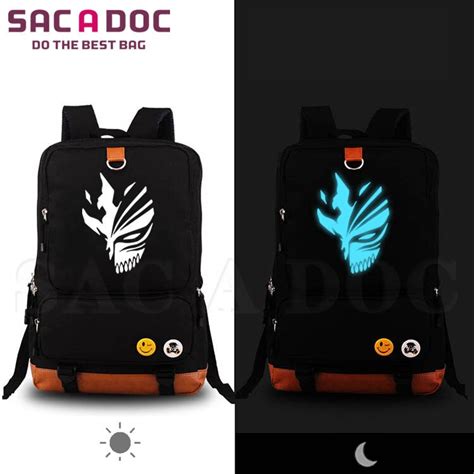 Anime Bleach Laptop Backpack Luminous Canvas Backpack Kurosaki Ichigo Kamen Mask Printing Travel