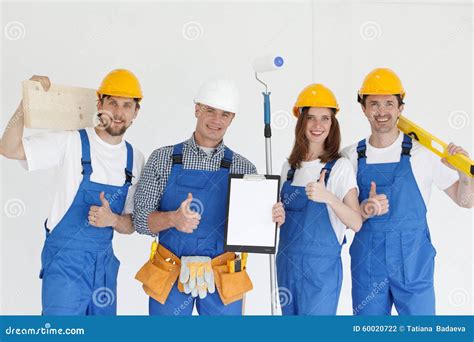Group Of Smiling Builders Stock Photo Image Of Builder 60020722
