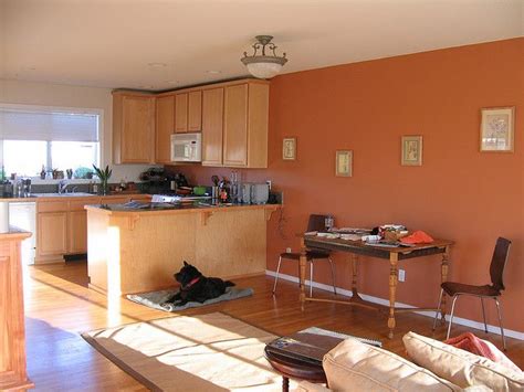 Welcome to our gallery of black accent wall ideas including bedrooms, kitchens, living rooms, bathrooms, offices and dining rooms. Kitchen/Living Area | Orange kitchen walls, Online kitchen ...