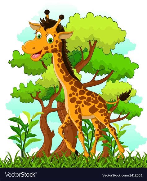 giraffe cartoon on forest background royalty free vector