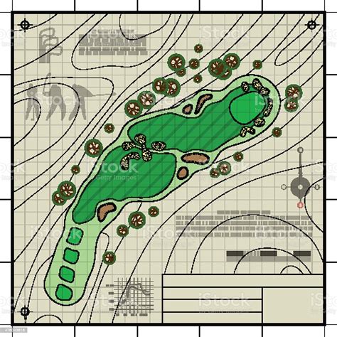Golf Course Layout Blueprint Drawing Stock Illustration Download