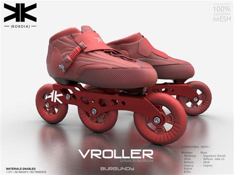 Second Life Marketplace Vroller Unisex Rollerblade Burgundy Kokoia