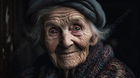Fond Une Vieille Femme Sourit Avec Cette Vieille Dame Fond Photos De