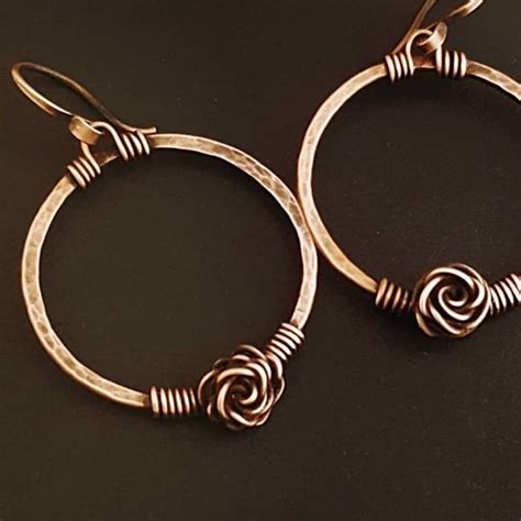 Hammered Hoop Earrings Wire Wrapped Hoops Hammered Copper Etsy