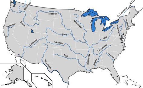 Us Major Rivers Map Whatsanswer Lake Map Usa Map Geography Map