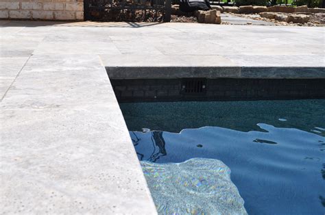 Silver Travertine Coping And Pavers Design Swimming Pool Tiles