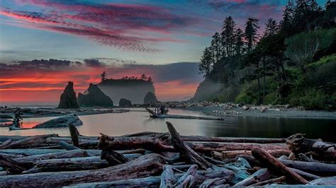 Sunset At Ruby Beach In Olympic National Park Washington State Usa