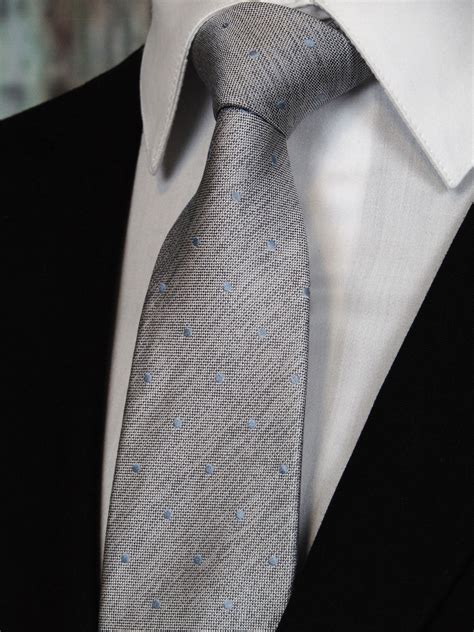 Silver Tie Mens Silver With Light Blue Dots Silk Necktie