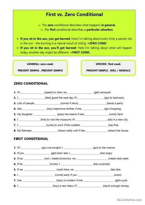 Zero And First Conditional General G English Esl Worksheets Pdf And Doc