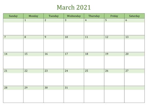 March 2021 Calendar Excel Calendar Word Calendar Printables Free
