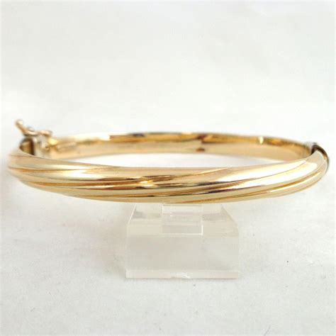 Estate 14k Gold Italy Fluted Twisted Hinged Bangle Bracelet Bangle Bracelets Hinged Bangle